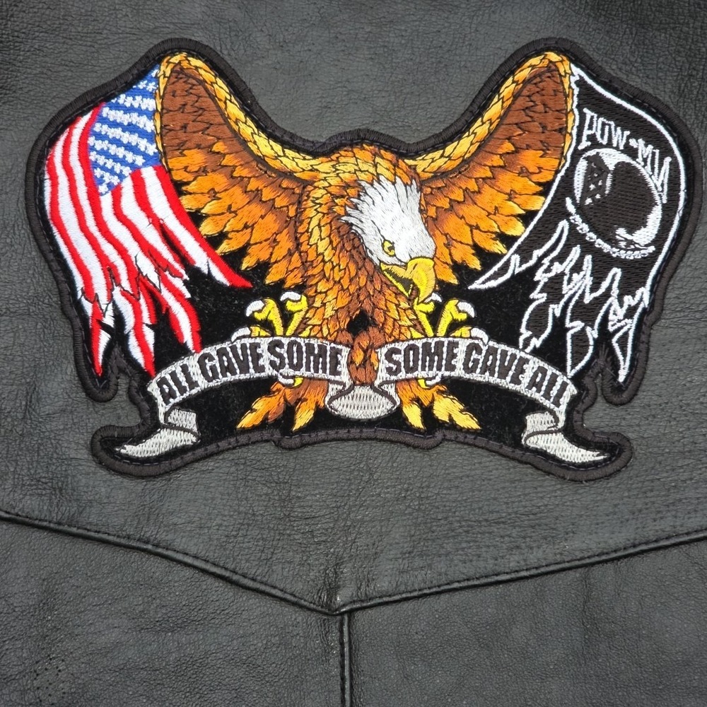 Vintage Leather Vest Men's XL Black Patches‎ POW MIA Desert Storm Tomahawk...